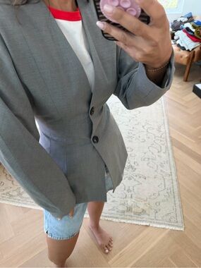 Ganni Grey Drapey Melange Fitted blazer